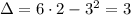 \Delta=6\cdot2-3^2=3