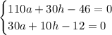 \begin{cases} 110a+30h-46=0\\ 30a+10h-12=0\end{cases}