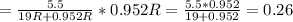 =\frac{5.5}{19R+0.952R}*0.952R=\frac{5.5*0.952}{19+0.952}=0.26