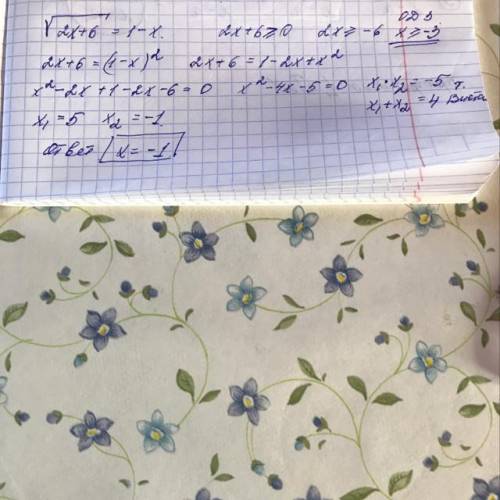 Найти наименьшее решение уравнения. корень квадратный 2x+6=1-x