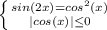 \left \{ {{sin(2x) = cos^2(x)} \atop {|cos(x)| \leq 0}} \right.