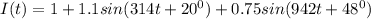 I(t)=1+1.1sin(314t+20^0)+0.75sin(942t+48^0)