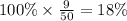 100\% \times \frac{9}{50} = 18\%