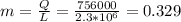 m=\frac{Q}{L}=\frac{756000}{2.3*10^6}=0.329