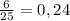 \frac{6}{25} = 0,24