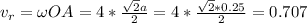 v_r=\omega OA=4*\frac{\sqrt{2} a}{2}=4*\frac{\sqrt{2}*0.25 }{2}=0.707