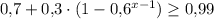 0{,}7+0{,}3\cdot(1-0{,}6^{x-1})\geq 0{,}99