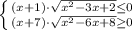 \left \{ {{(x+1)\cdot \sqrt{x^2-3x+2}\leq 0} \atop {(x+7)\cdot \sqrt{x^2-6x+8}\geq 0}} \right.