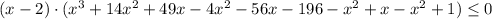 (x-2)\cdot(x^3+14x^2+49x-4x^2-56x-196-x^2+x-x^2+1)\leq 0