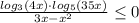 \frac{log_{3}(4x)\cdot log_{5}(35x)}{3x-x^2} \leq 0