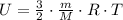 U=\frac{3}{2}\cdot\frac{m}{M} \cdot R\cdot T