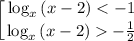 \displaystyle\left [ {{\log_{x}{(x-2)}-\frac{1}{2}}} \right.