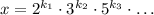 x=2^{k_1}\cdot 3^{k_2}\cdot 5^{k_3}\cdot\ldots