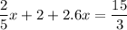 \dfrac{2}{5} x + 2 + 2.6x = \dfrac{15}{3}