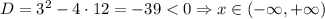 D = 3^2 - 4 \cdot 12 = -39 < 0 \Rightarrow x \in (-\infty, +\infty)