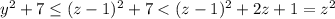 y^2+7\leq (z-1)^2+7 < (z-1)^2 + 2z + 1 = z^2