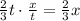 \frac{2}{3}t\cdot \frac{x}{t}=\frac{2}{3}x