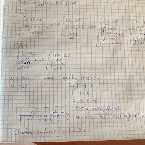 Решите логарифмическое неравенство: √(х+0.5) * log0.5(log2 |1-x| )≥0