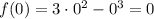 f(0) = 3 \cdot 0^{2} - 0^{3} = 0