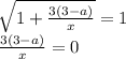 \sqrt{1+\frac{3(3-a)}{x} } = 1\\\frac{3(3-a)}{x} = 0