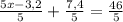 \frac{5x-3,2}{5}+\frac{7,4}{5}=\frac{46}{5}