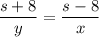 \dfrac{s+8}{y} =\dfrac{s-8}{x}