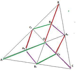 В треугольнике ABC его медианы AA1, BB1 и СС1 пересекаются в точке О. Середины отрезков OA, OB и OC