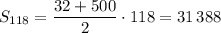 S_{118}=\dfrac{32+500}{2} \cdot 118=31\,388