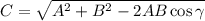 C = \sqrt{A^2 + B^2 - 2AB\cos{\gamma}}