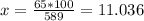 x=\frac{65*100}{589} =11.036