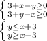 \left \{ {{3+x-y\geq 0} \atop {3+y-x\geq0 }} \right. \\\left \{ {{y \leq x+3} \atop {y\geq x-3