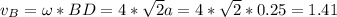 v_B=\omega *BD=4*\sqrt{2}a=4*\sqrt{2}*0.25=1.41