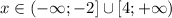 x \in (-\infty; -2] \cup [4;+\infty)