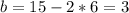 b=15-2*6=3