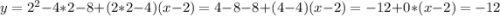 y = 2^{2} -4*2-8+(2*2-4)(x-2)=4-8-8+(4-4)(x-2)=-12+0*(x-2)=-12