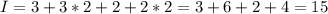 \displaystyle I=3+3*2+2+2*2=3+6+2+4=15