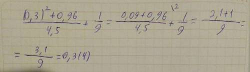 Решите (0.3)²+0.96/4.5 +1/9​