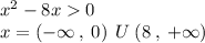 {x}^{2} - 8x 0\\ x = ( - \infty \: , \: 0) \: \: U \: (8 \: ,\: + \infty )