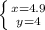 \left \{ {{x=4.9} \atop {y=4}} \right.