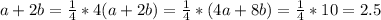 a+2b=\frac{1}{4}*4(a+2b)=\frac{1}{4}*(4a+8b)=\frac{1}{4}*10=2.5