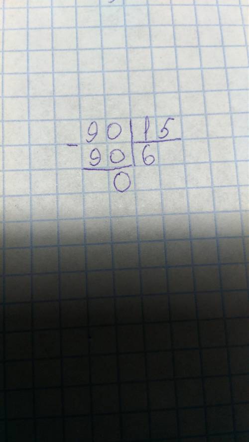 Как расписать пример 90 :15 =6 столбиком (решение нужно) ​