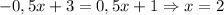 -0,5x+3=0,5x+1 \Rightarrow x=2