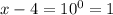 x-4 = 10^0 = 1