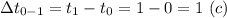 \Delta t_{0-1} = t_1 - t_0 = 1 - 0 = 1~(c)