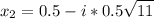 {\displaystyle x_2 =0.5 - i *0.5\sqrt{11}