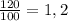 \frac{120}{100} = 1,2