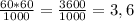 \frac{60*60}{1000}=\frac{3600}{1000}=3,6