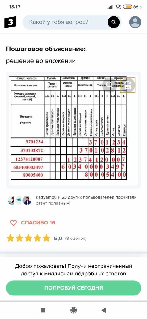 Разместите числа в таблице разрядных единиц и прочитайте: 3 701 234; 370 102 812; 12 374 120 006; 60
