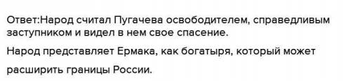 КАКИМИ НАРОД ПРЕДСТАВЛЯЕТ СЕБЕ ПУГАЧЕВА И ЕРМАКА? (ОПИШИТЕ ОДНОГО ИЗ НИХ; НЕ МЕНЕЕ 100 СЛОВ)