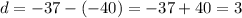 d=-37-(-40)=-37+40=3